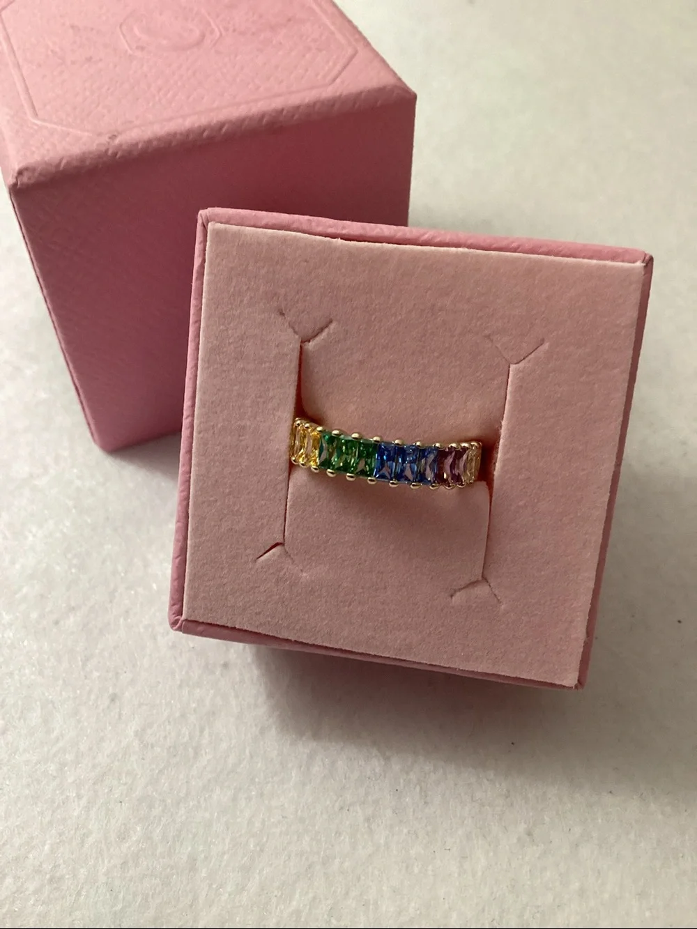 Swarovski Multicolored Baguette Cut Gold-Tone Plated Matrix Ring size 6.5